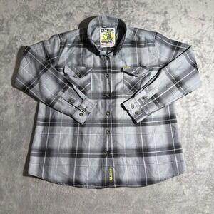 Dixxon Men's Long Sleeve Flannel Button-Up Size 2XL The Slurry Crew White Black